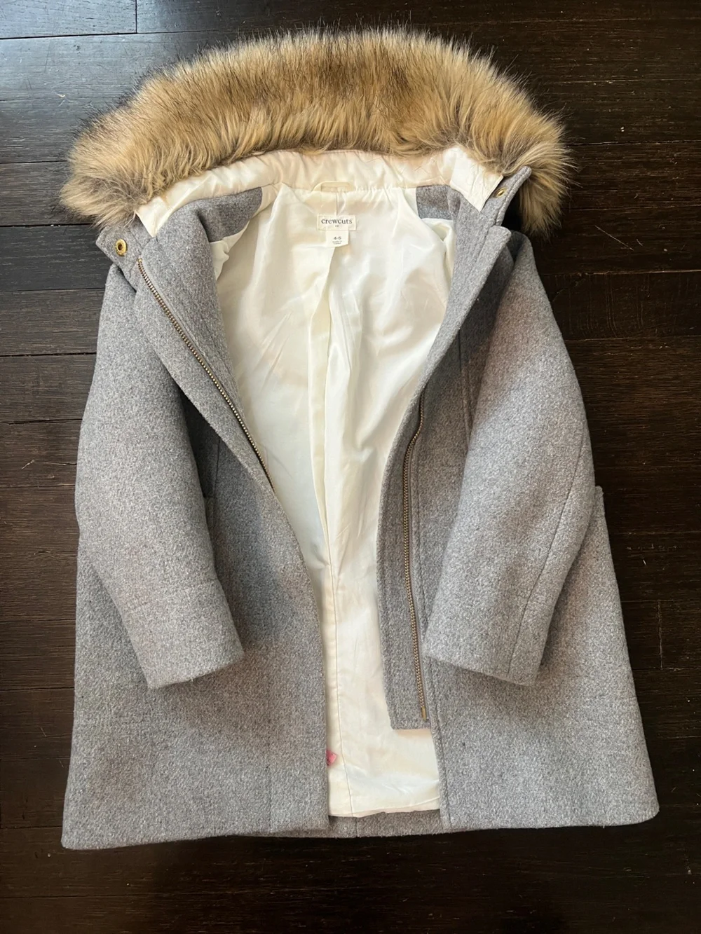 Crew Cuts Wool-Blend Gray girls Coat with Faux Fur Trim size 5/6